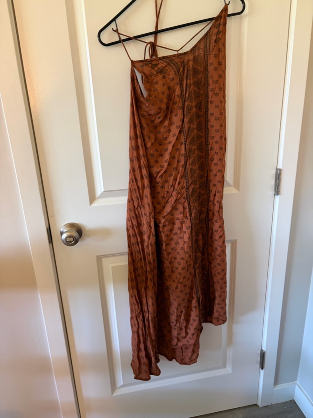 Muse Rust Brown Printed Maxi Skirt with Spaghetti Straps